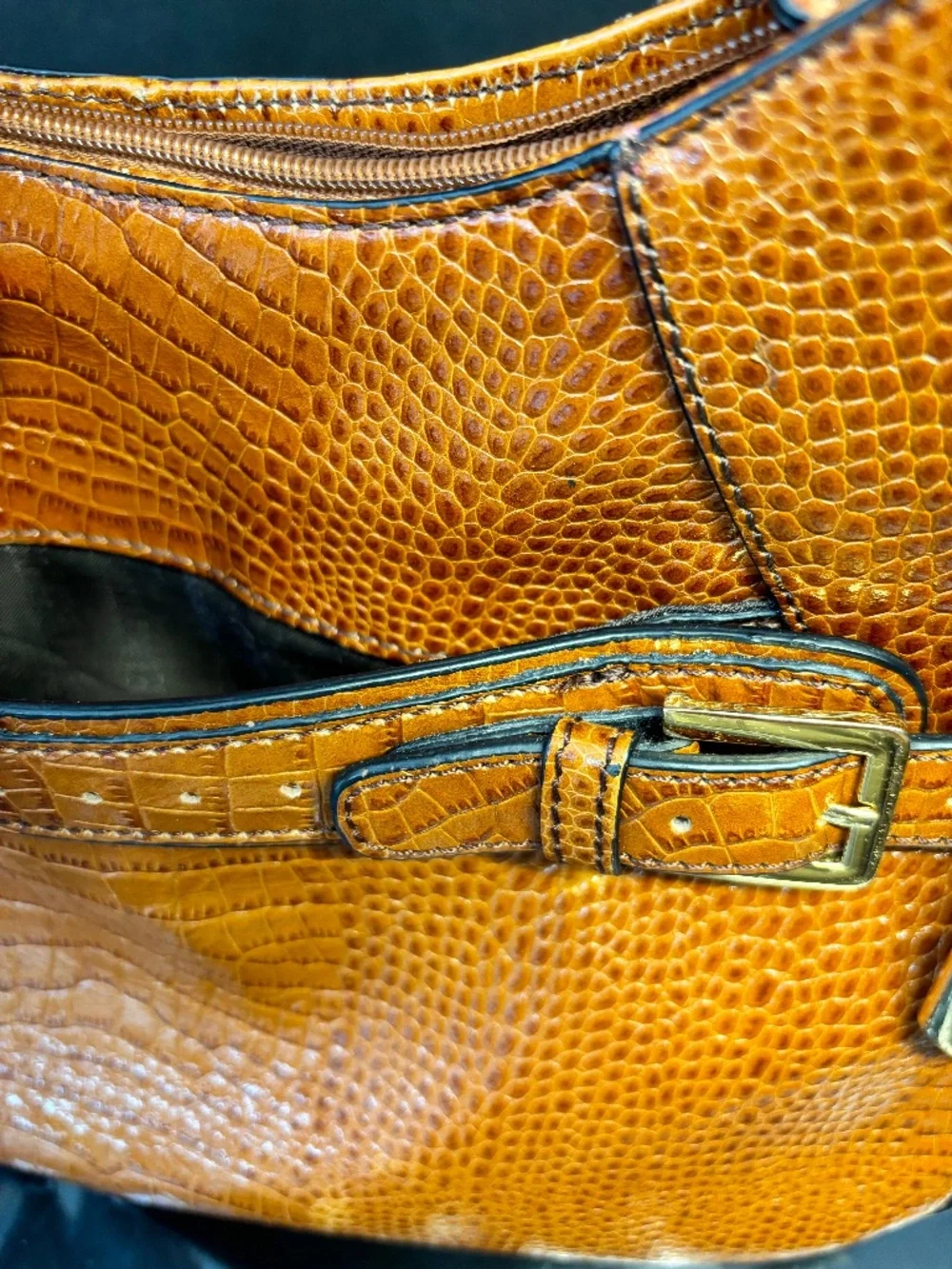 Etienne Aigner Brown Embossed Leather Shoulder Bag Croc Texture Classic Hobo